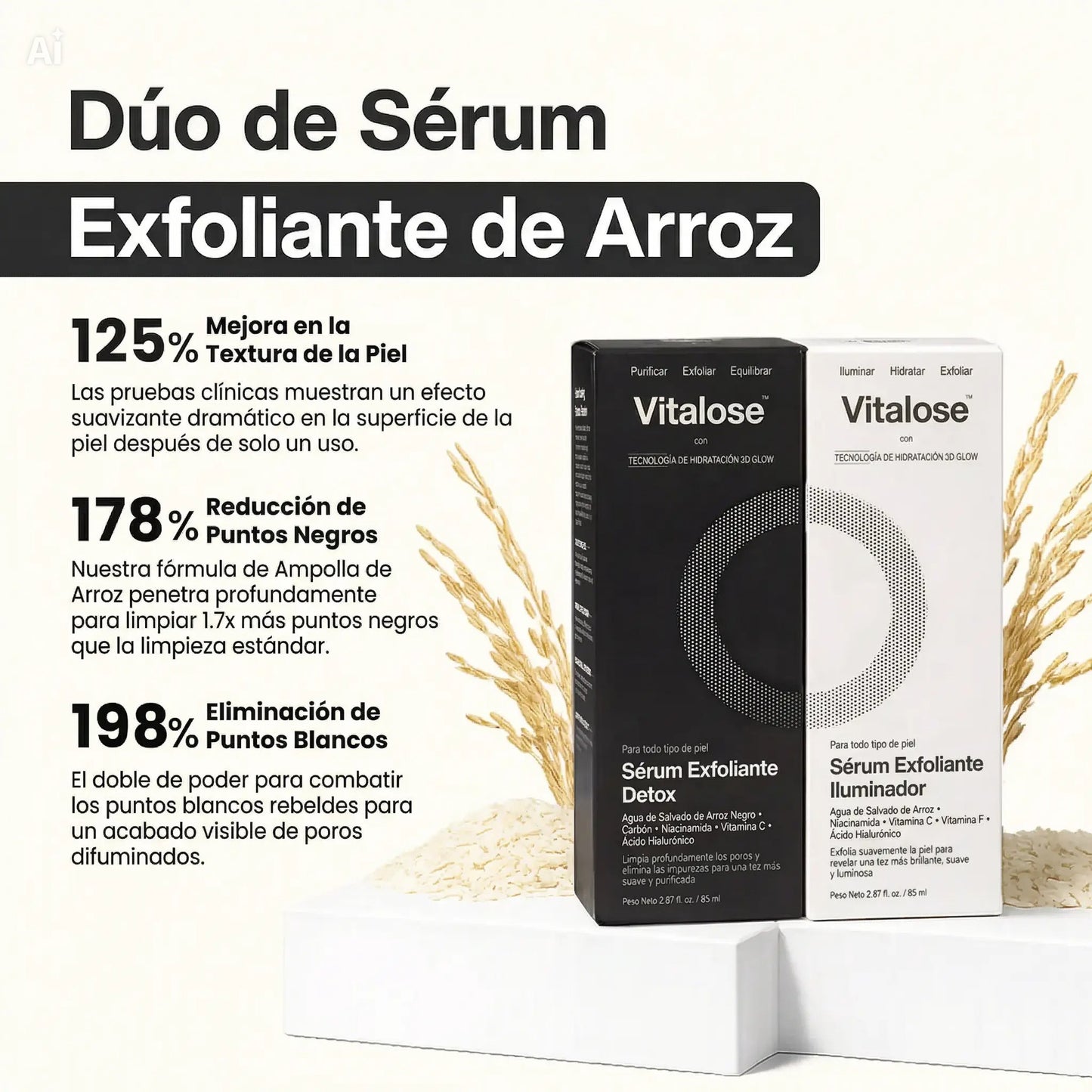 Dúo Exfoliante de Arroz 2 Pasos | Elimina Puntos Negros y Reduce Poros